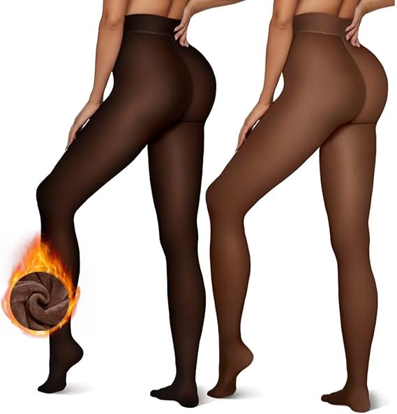 Vertvie Fleece Lined Tights For Women Thermal Warm Tights Fake Translucent Pantyhose High Waisted Thermal Leggings Winer