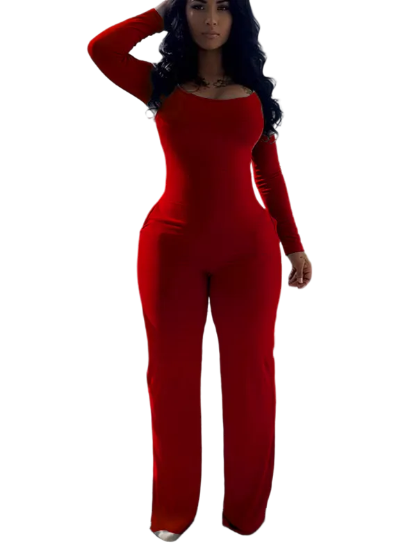 Women's Sexy Plain Long Sleeve Jumpsuit, Fall & Winter Fashion