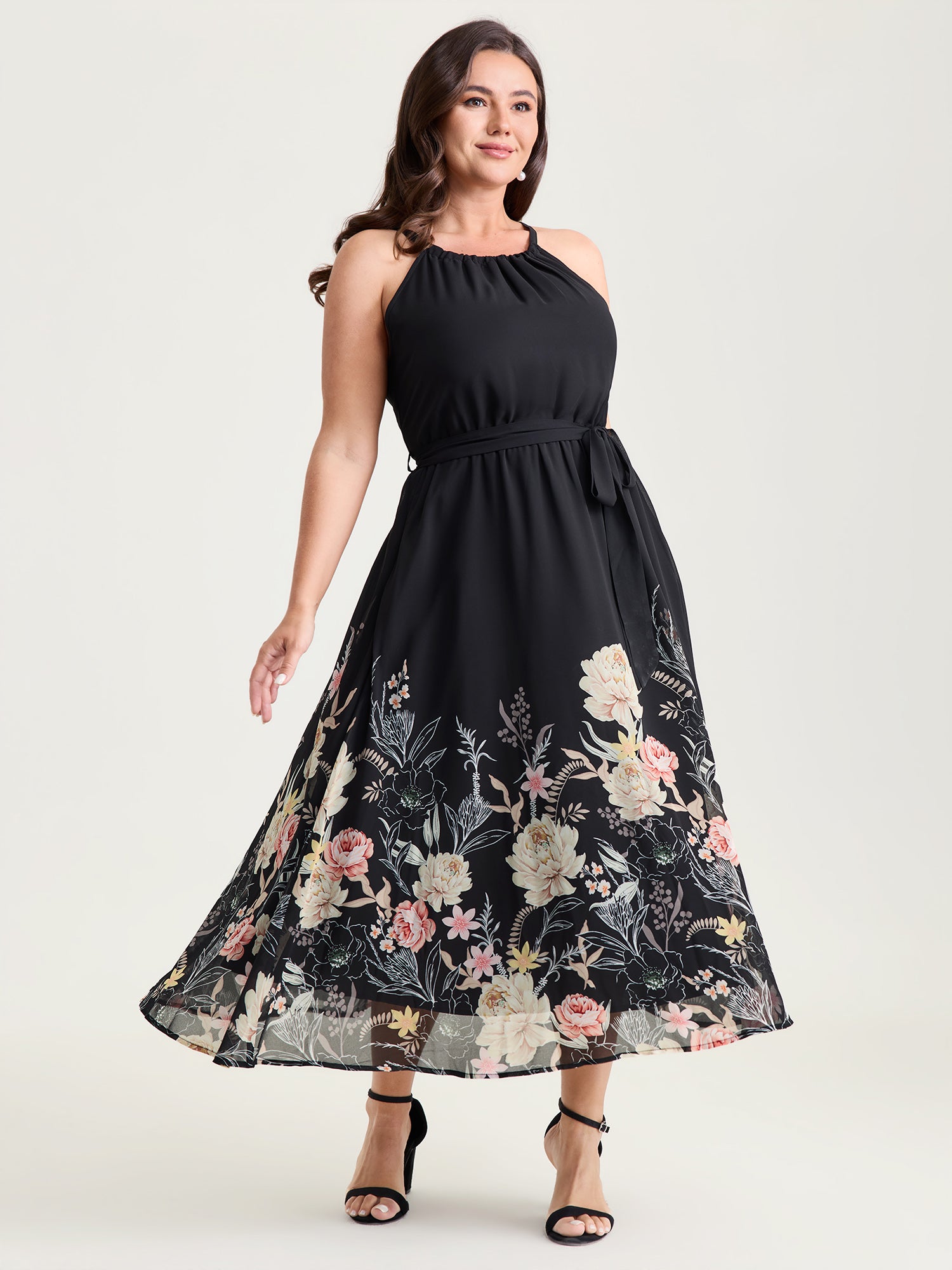 Budding Romance Halter Neck Stretchy Waist Midi Dress