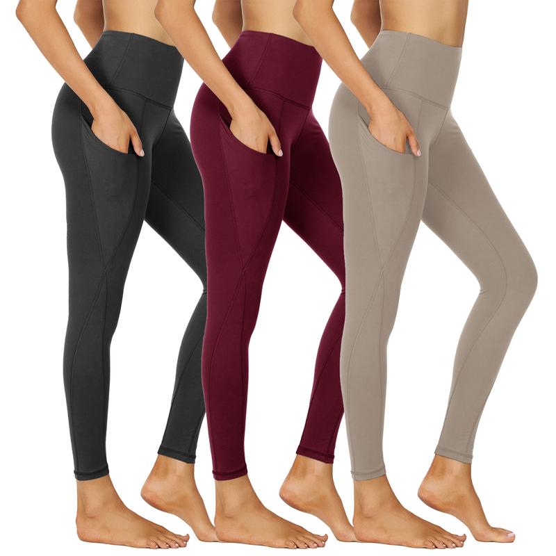 SHOWITTY Outlets Women's High Waisted 3 Pack Leggings with Pockets – Soft Plus Size Yoga Pants for Travel, Workout & Everyday Wear