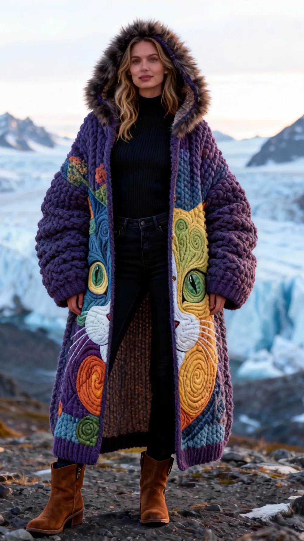 3 PCS $17.97 Women's Artistic Animals Line Knit Hooded Sweater