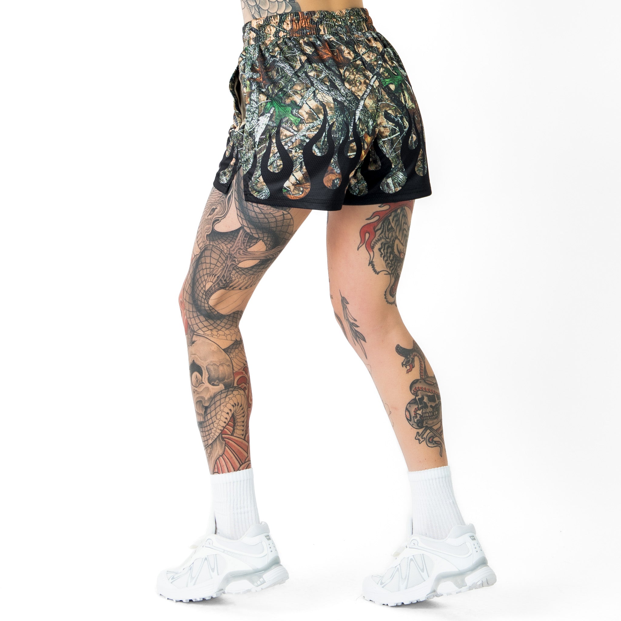 MUAY THAI SHORTS (MID THIGH CUT) WILDFIRE - BLACK