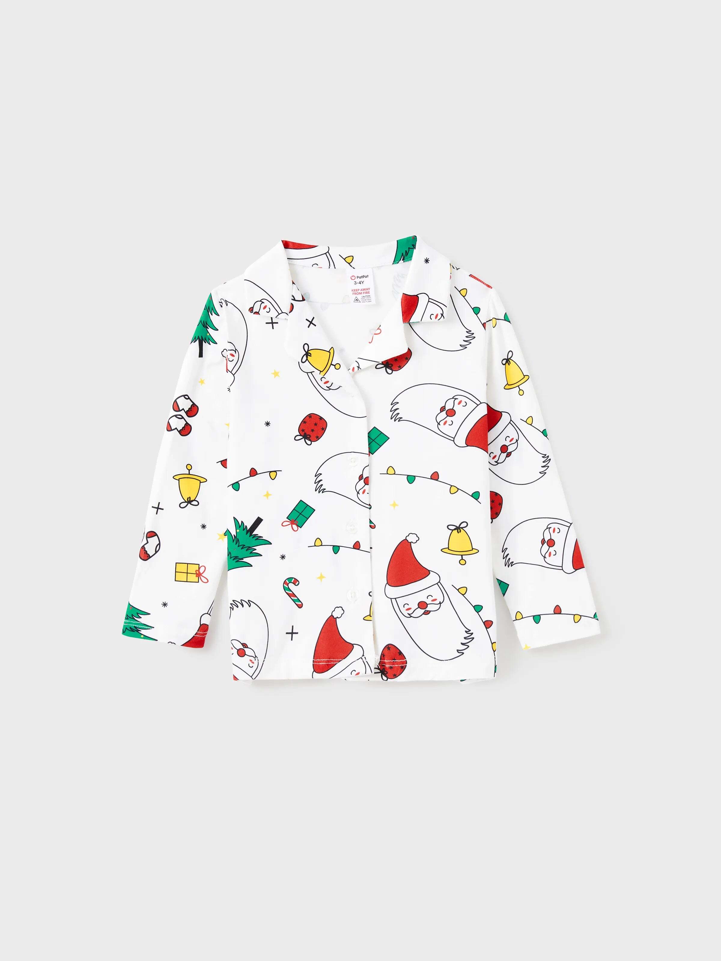 Christmas Family Matching Colorful Festival Theme Print Long Sleeve Pajamas Sets with Christmas Socks White