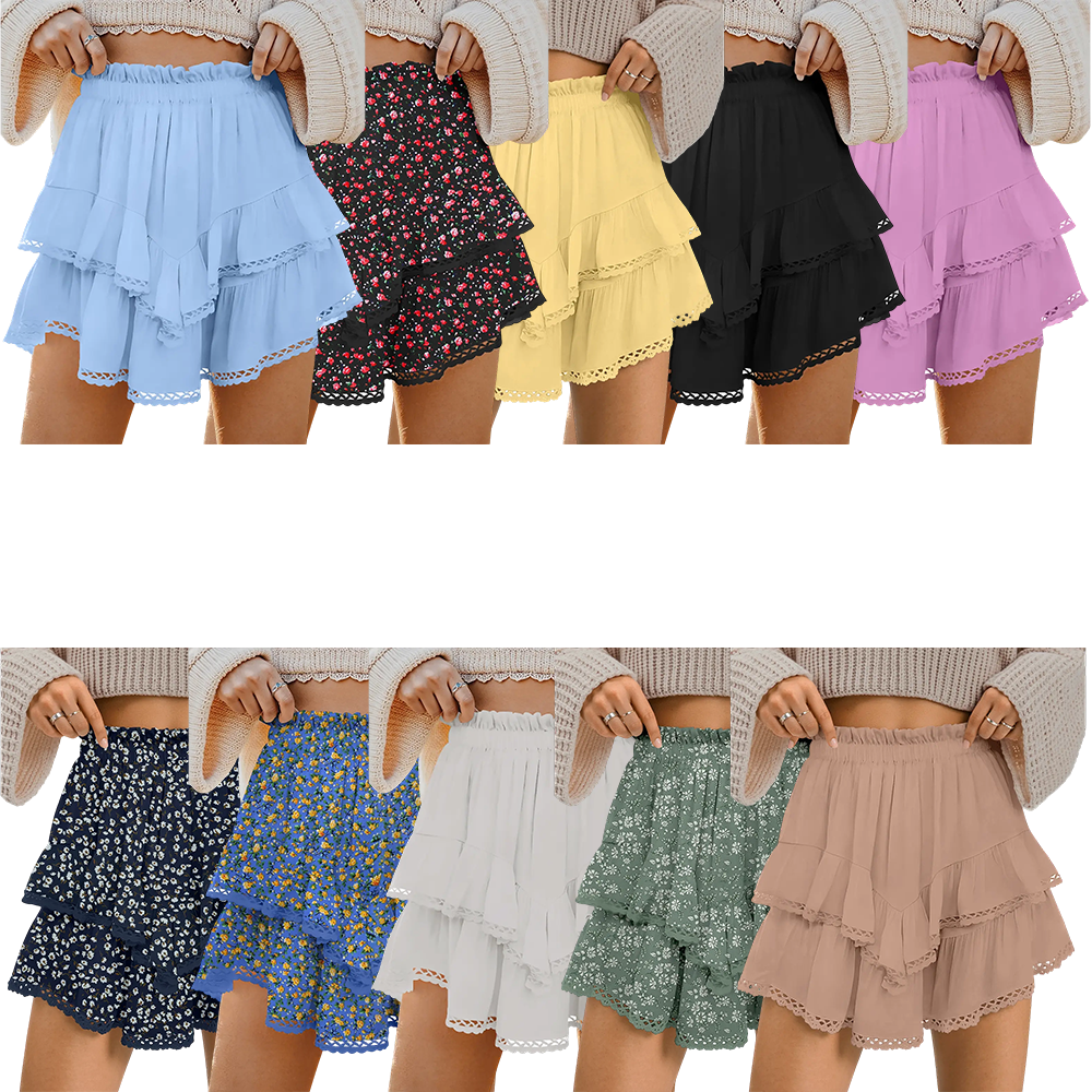 Womens Flowy Ruffle Shorts High Waist Pleated Mini Skirts Casual Boho Ruffle Tiered Skorts Cute Versatile Fashion Shorts