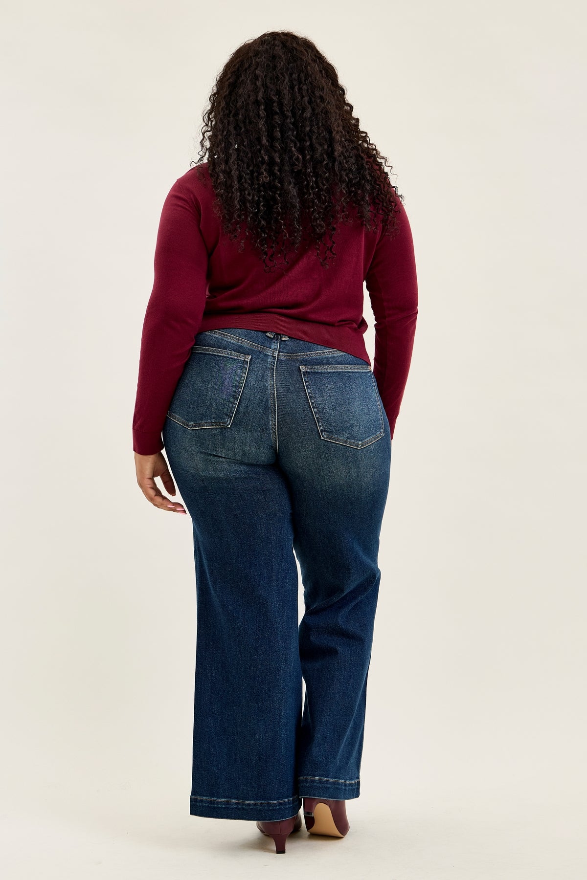 Lux Vintage Brushed Blue Wide Leg with Welt Pockets - PLUS