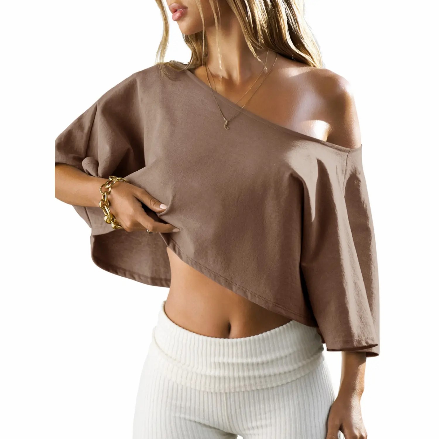 Women’s Cotton Off-Shoulder Crop Top (Soft, Breathable & Effortless Fit)