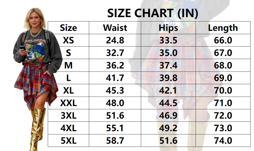 Women's Fashion Plaid Print Asymmetrical Hem High Waisted Skirt