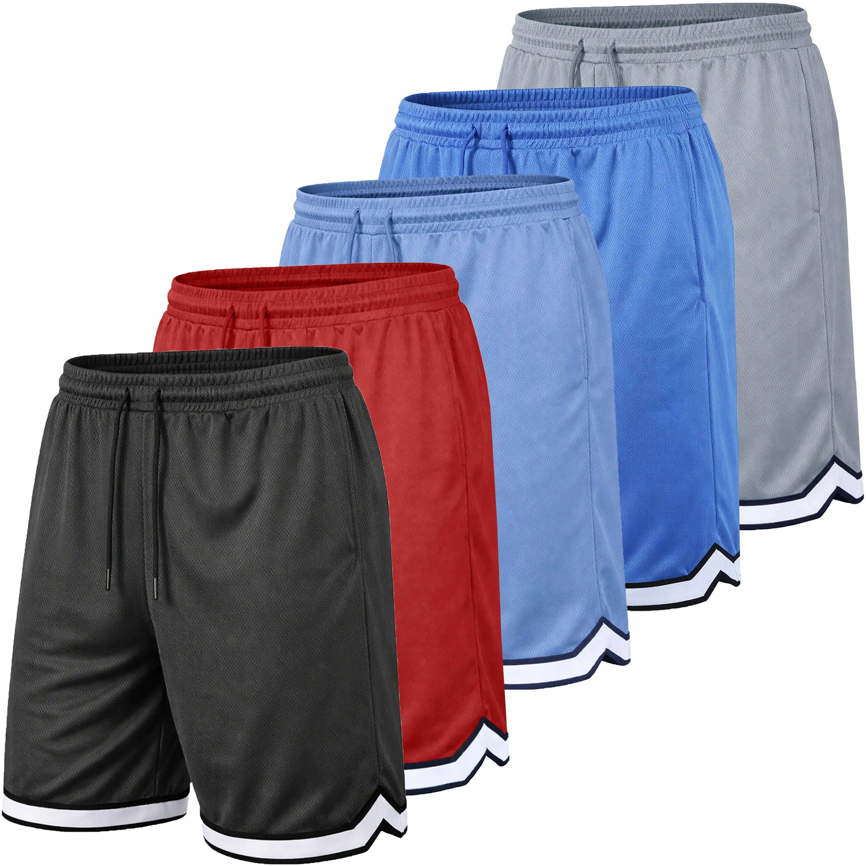 Men's 5-Pack Premium Active Moisture Wicking Workout Mesh Shorts With Trim Summer Outdoor Bottoms