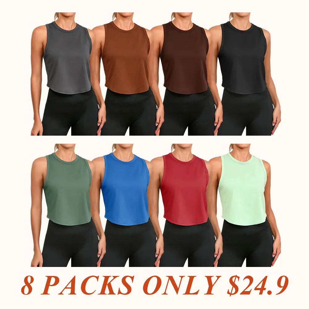 Womens Workout Cropped Tank Tops Racerback Sleeveless Crewneck Running Yoga Active Shirts