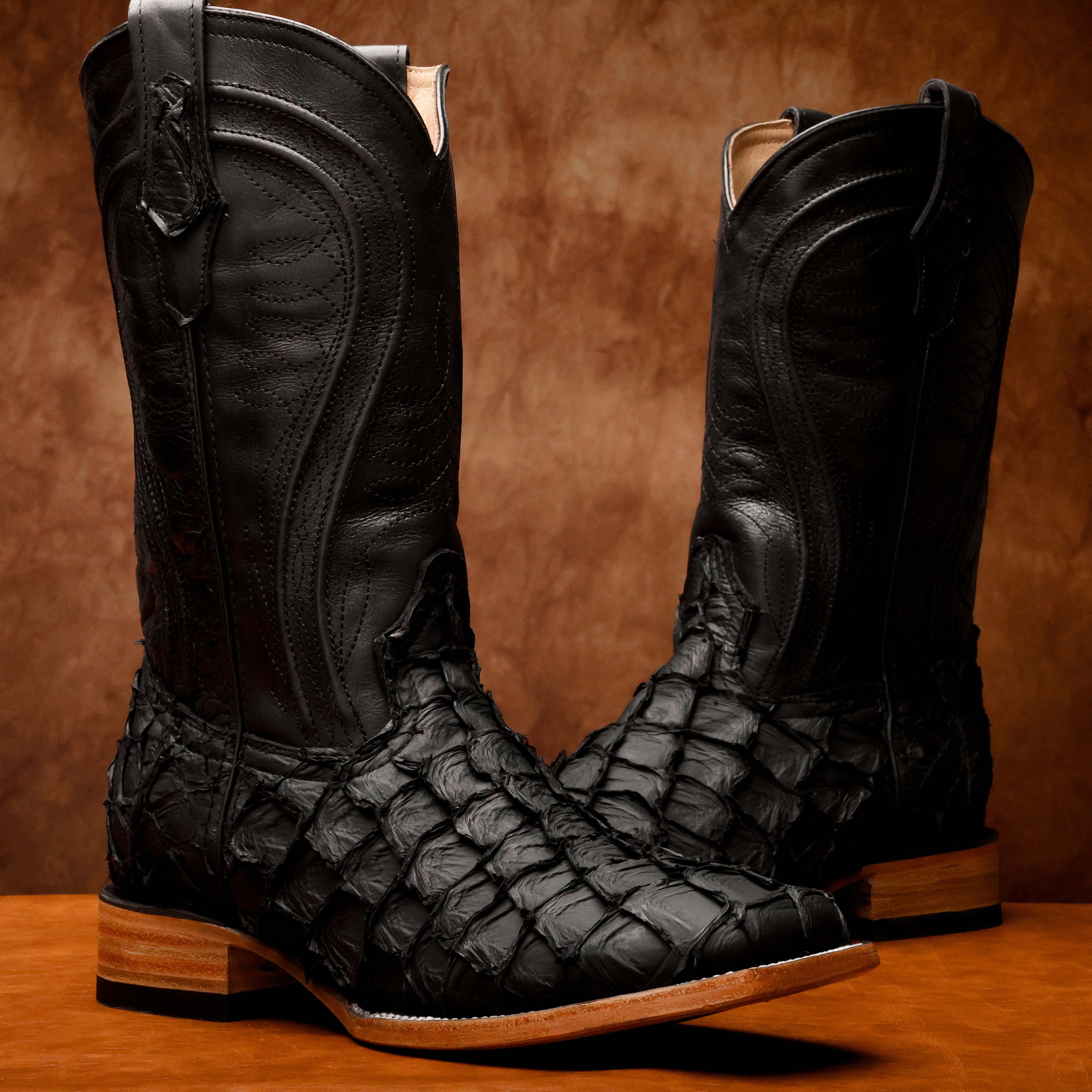 AUTHENTIC Black Pirarucu Boots - Square Toe