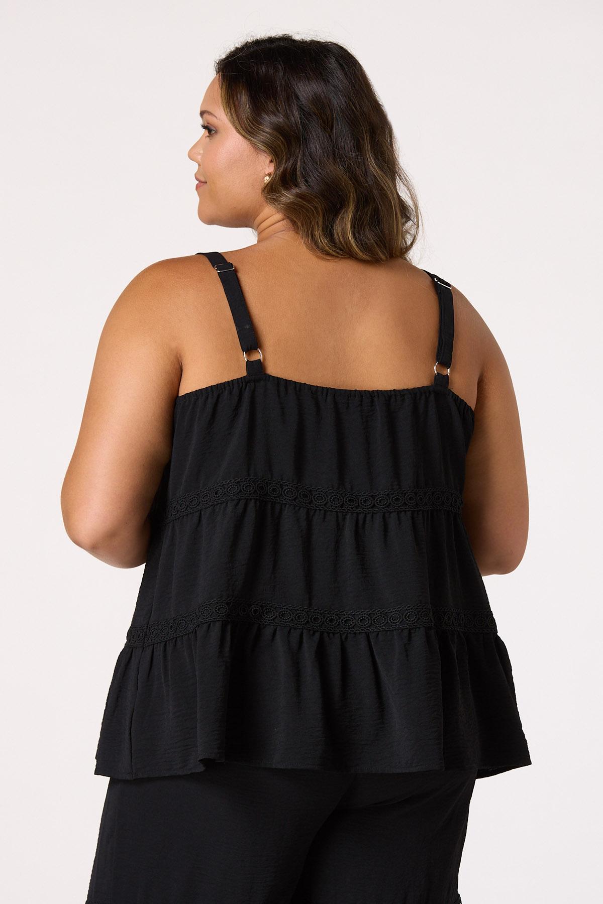 Plus Size Solid Lace Inset Top