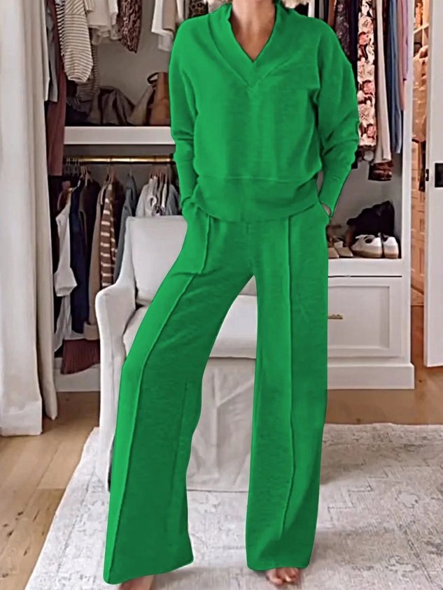 Women's Split Joint Plain Daily Going Out Two-Piece Set White Casual Spring/Fall Top With Pants Matching Set