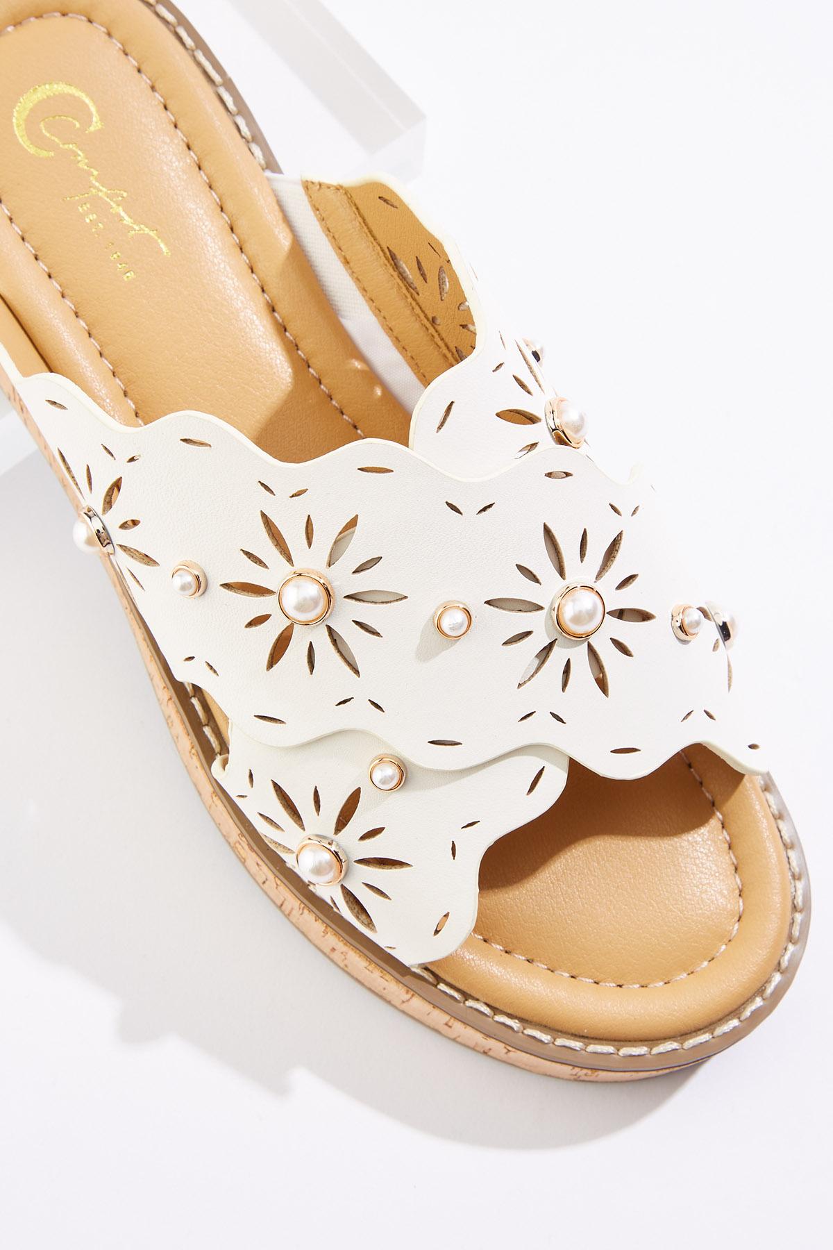 Scalloped Crossband Wedge Sandals