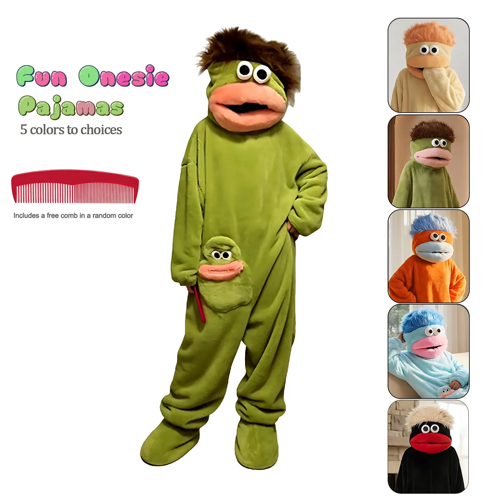 Funny Onesie Set, Comfortable Loose Hooded Flannel Pajamas