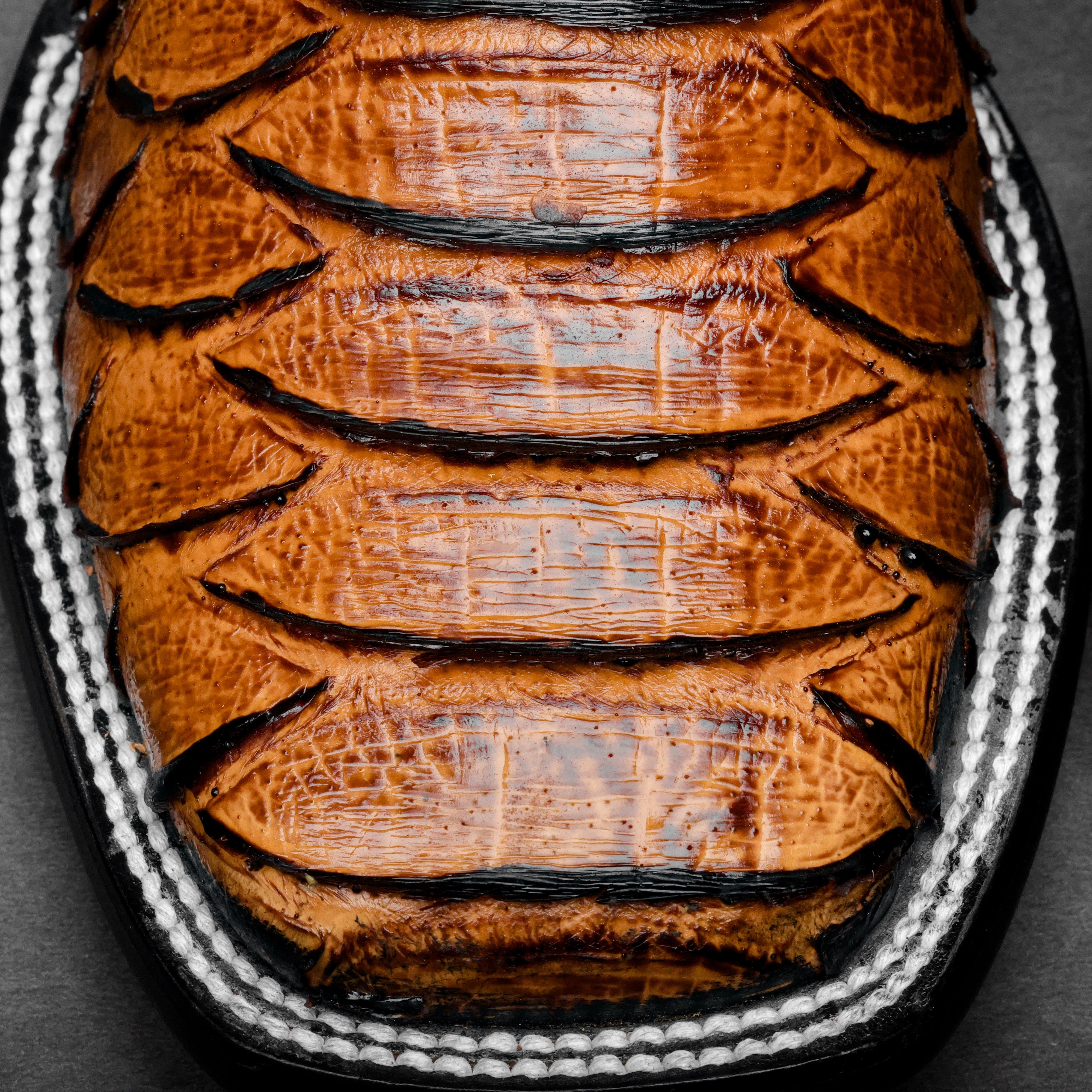 Honey Cognac Python Leather Boots - Square Toe