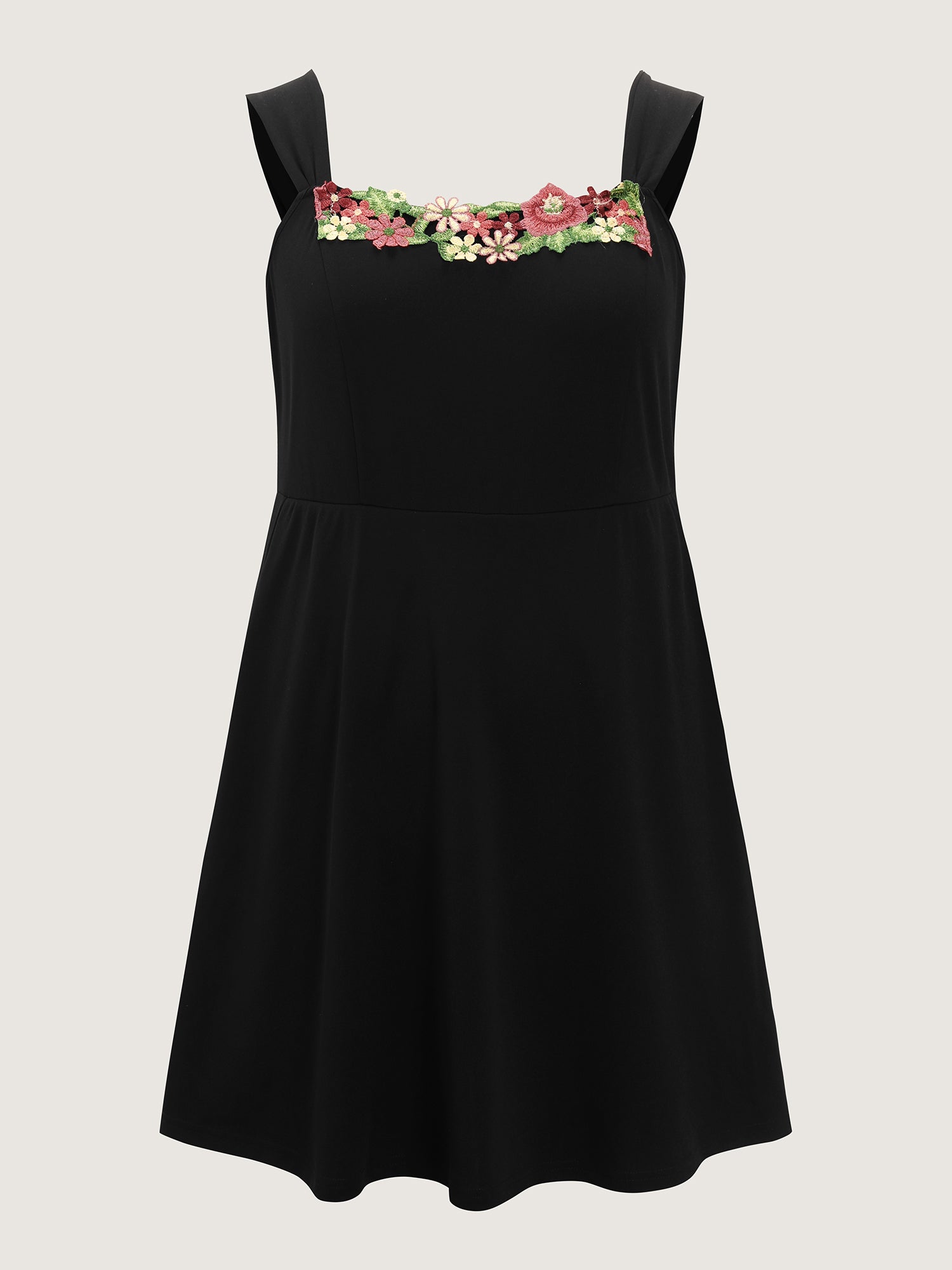 Floral Embroidered Neckline Built-in Bottoms Mini Dress