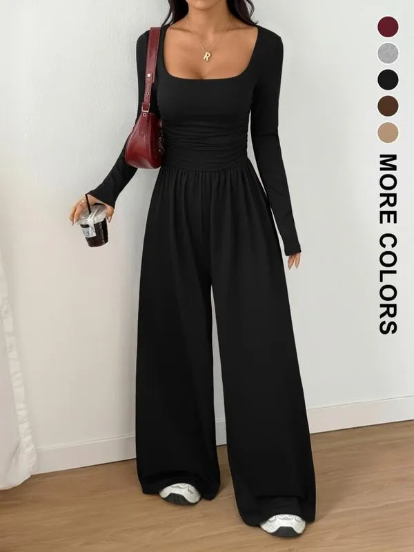 Women's Fall Winter Knit Wide Leg Jumpsuit