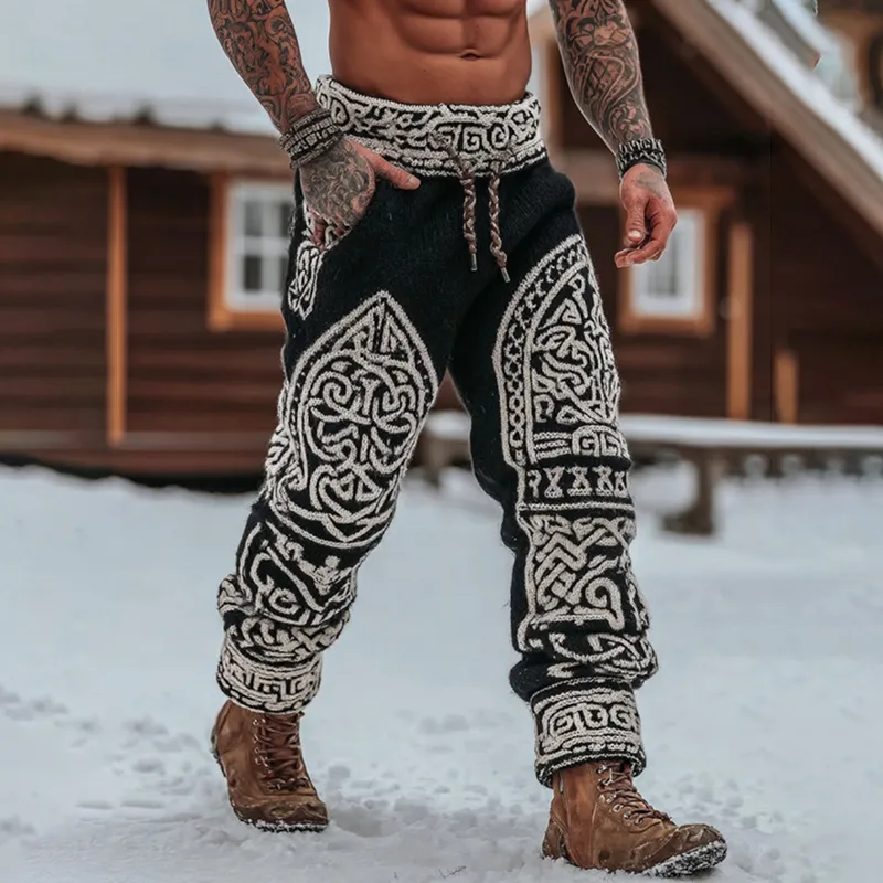 Men's Viking Tribal Celtic Geometry Pattern Art Cozy Knit Pants
