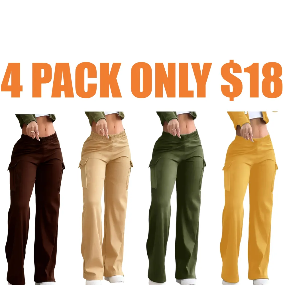 Women's Solid Color Flap Pocket Pants