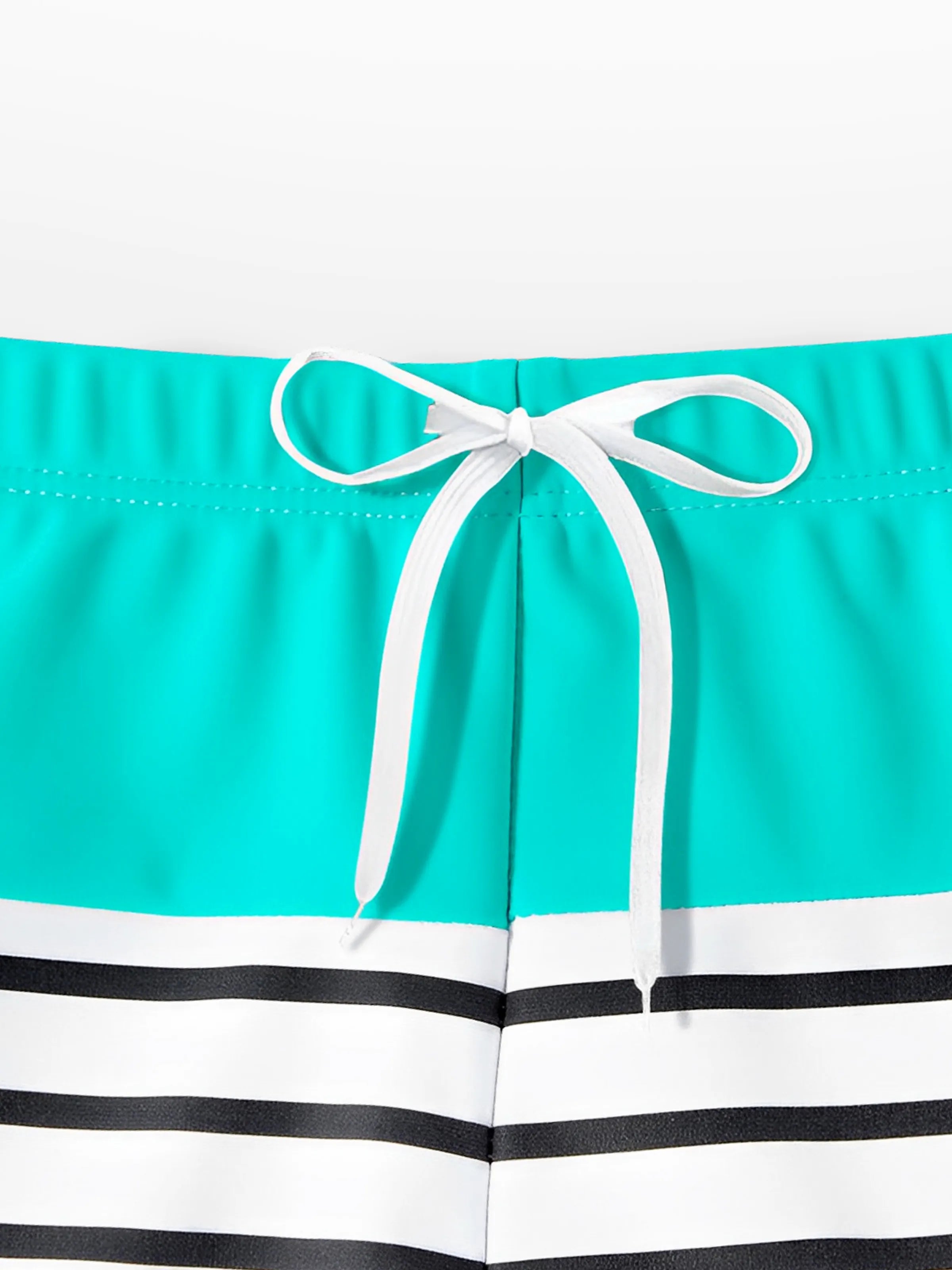 Family Matching Striped Spliced Cut Out One-piece Swimsuit and Colorblock Swim Trunks Green/White