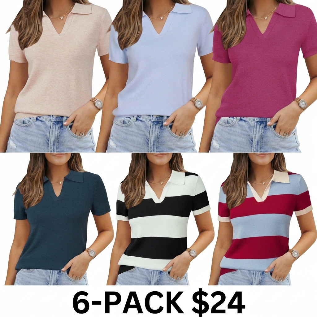 Women's Wool Blend Short Sleeve Polo Shirt – Soft Business Casual Summer Sweater Top