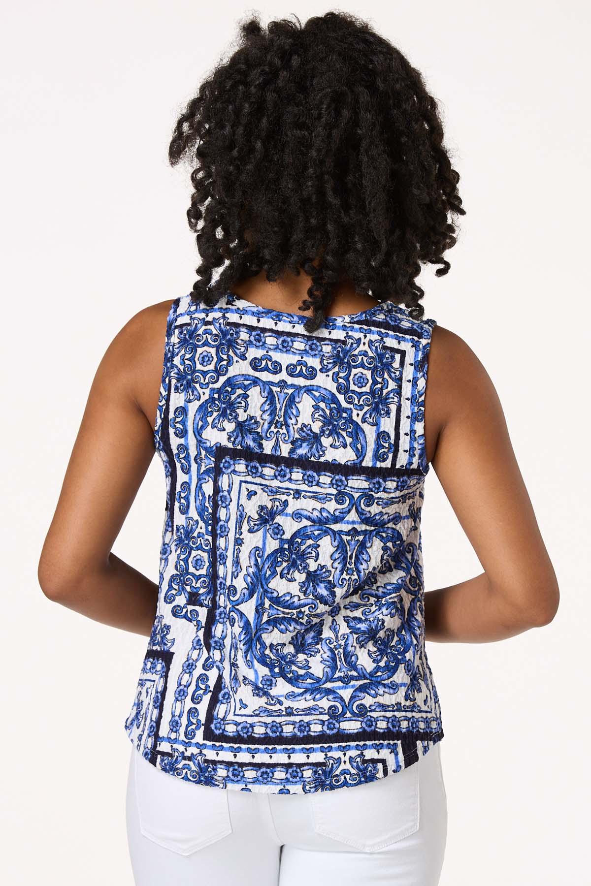 Textured Blue Floral Drape Tank