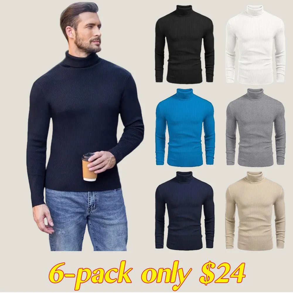 Autumn Men's Knitted Ribbed Turtleneck Slim Fit Basic Sweater