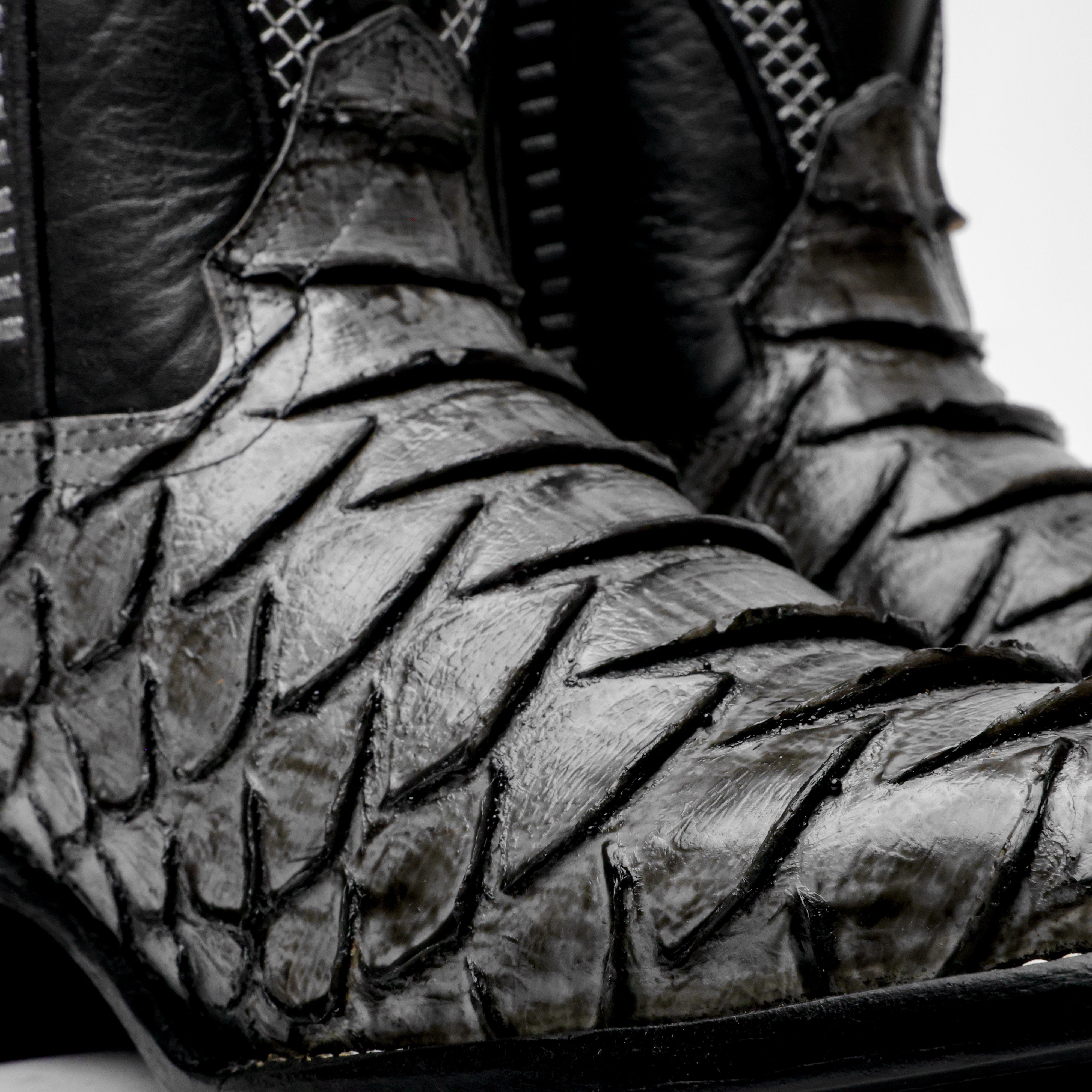 Grey Jumbo Python Leather Boots - Square Toe