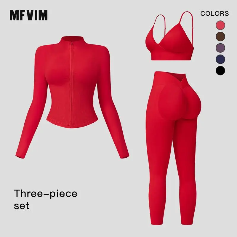 Women's Solid Criss Cross Crop Tank Top & High Waist Leggings & Zip Up Crop Jacket Tracksuit Set