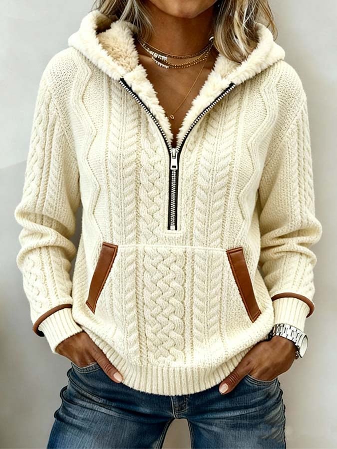 Women'S Casual Color-Blocked Hooded Sweater