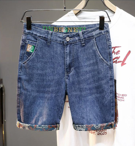 Men's Summer Thin Five-Point Pants Elastic Loose Printed Denim Pants