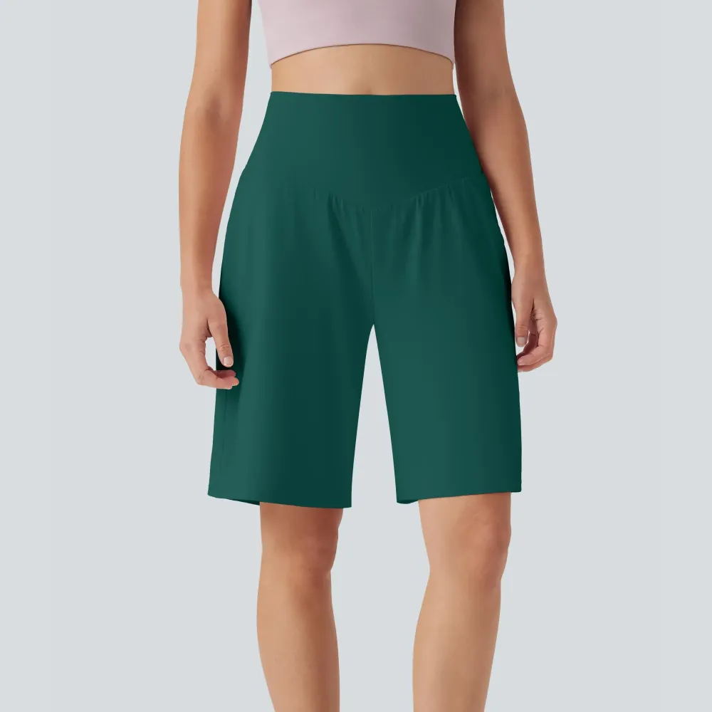 Airy High Waisted Pockets Cool Touch Yoga Bermuda Shorts