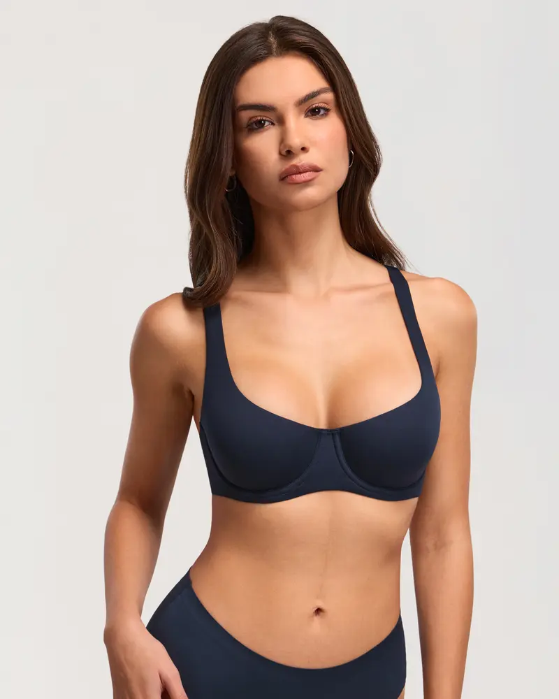 Unlined Balconette Bra No Padded Underwired Double Layer Cup Adjustable Straps Soft Stretchy Invisible Under Low Cut Tops