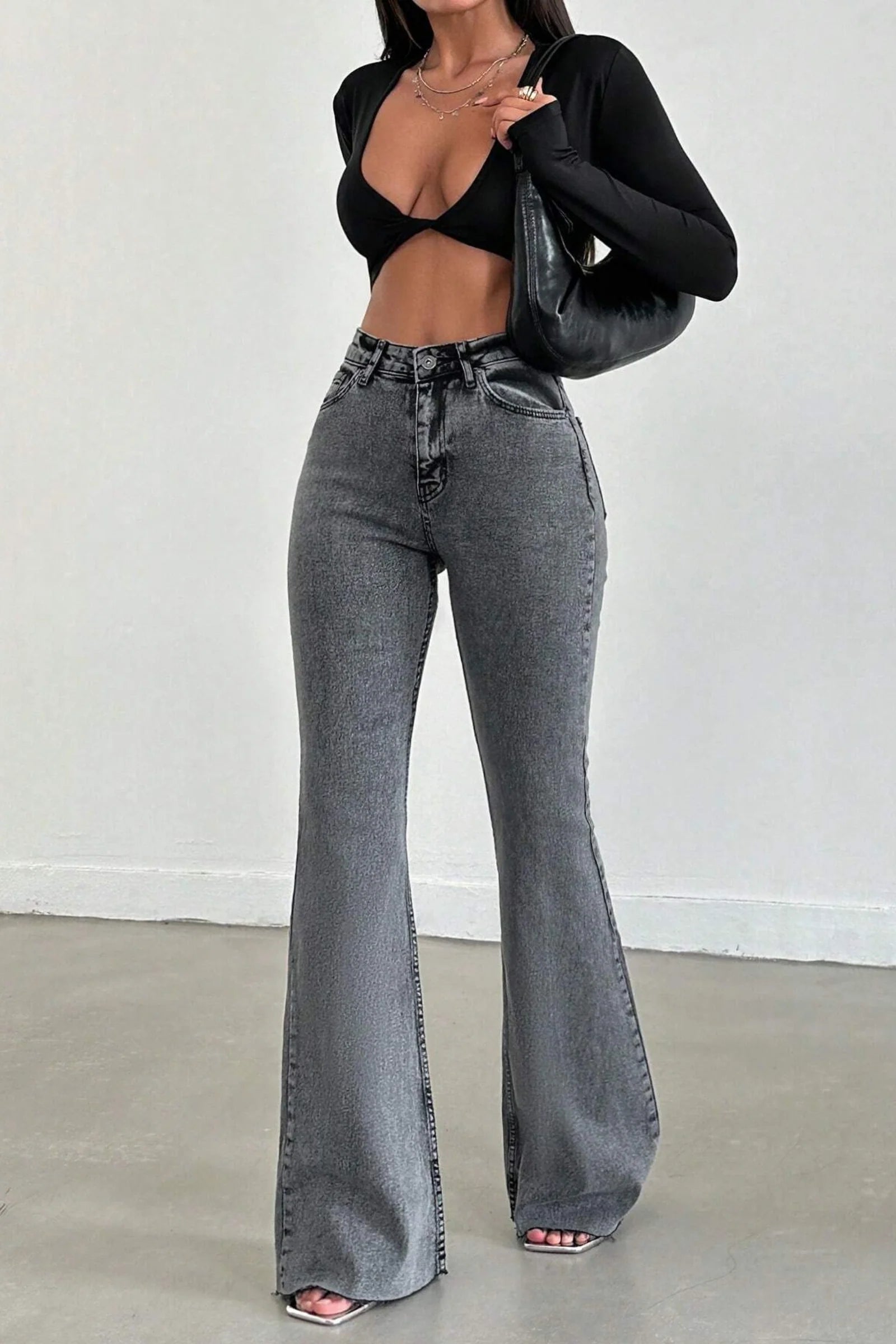 Neutral Grey Bootleg High Rise Jeans