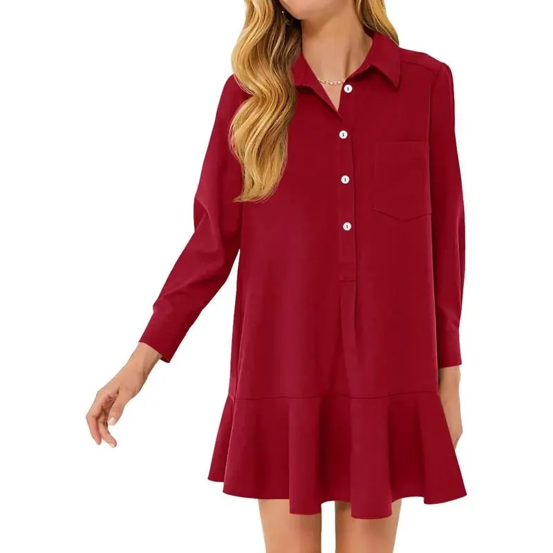Womens Casual Button Down Shirt Dress