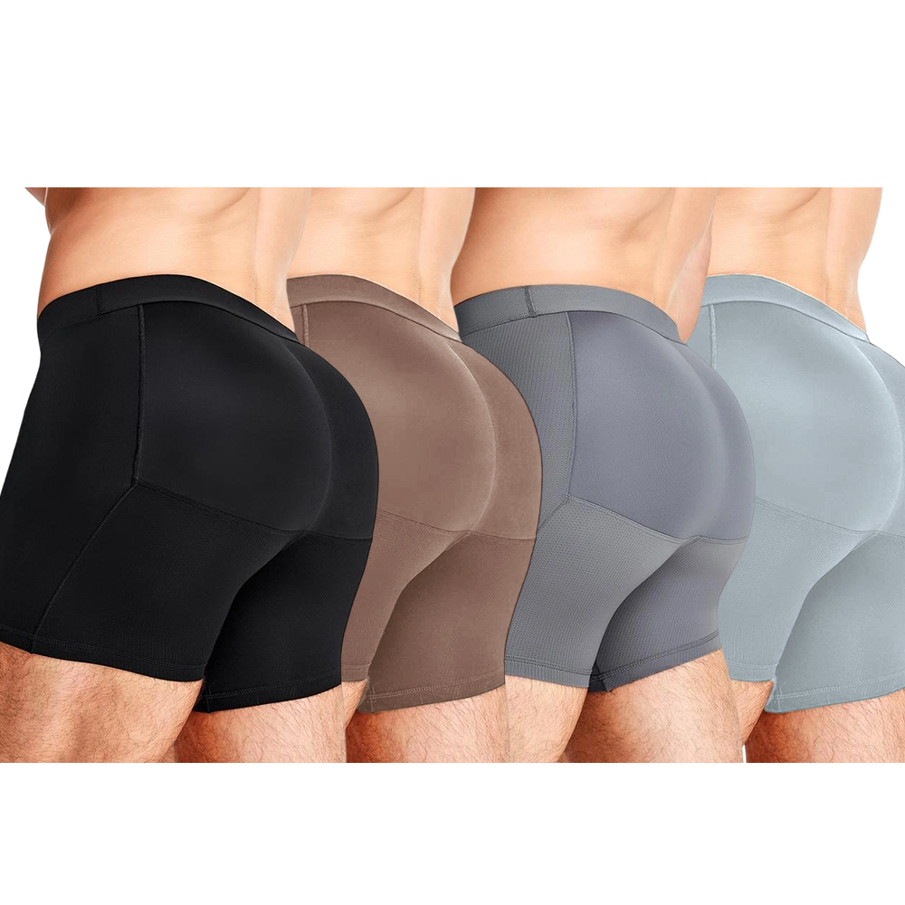 Mens 3D Butt Lift Enhancing Shapewear Boxer Briefs with Built-in One-Piece Fixed Hip Pad, Seamless Compression Underwear with High Elastic Waistband, 3D Contour Cut, Breathable Stretch Fabric for Tummy Control & Daily Support, Moisture-Wicking