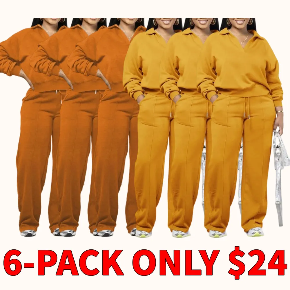 Women's two-piece set: solid-colored long-sleeved sweatshirt and drawstring waist trousers