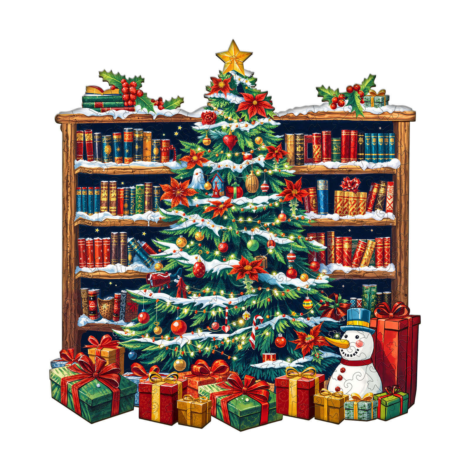 Christmas bookshelf Wooden Jigsaw Puzzle