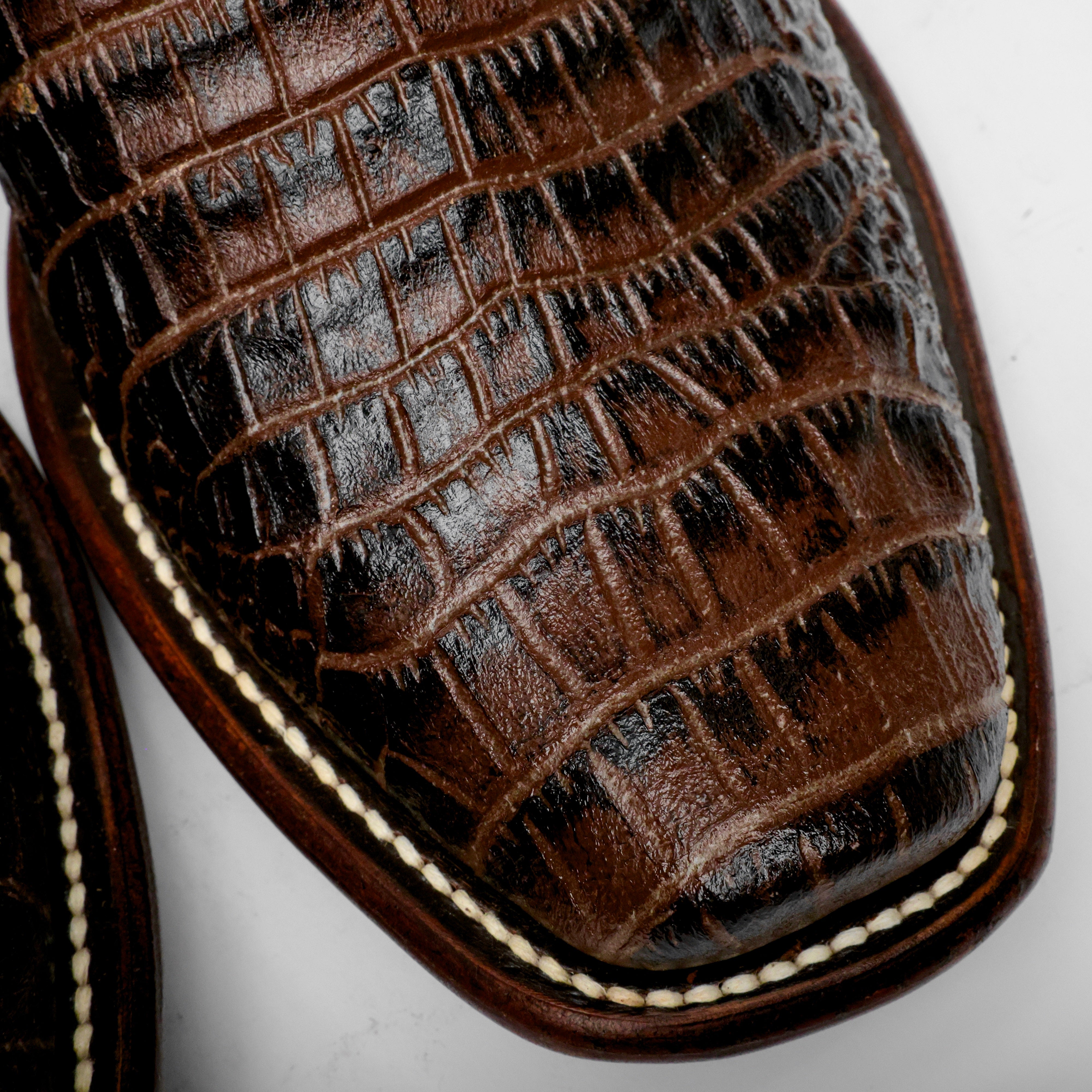 Brown Caiman Belly Leather Boots - Cutter Toe