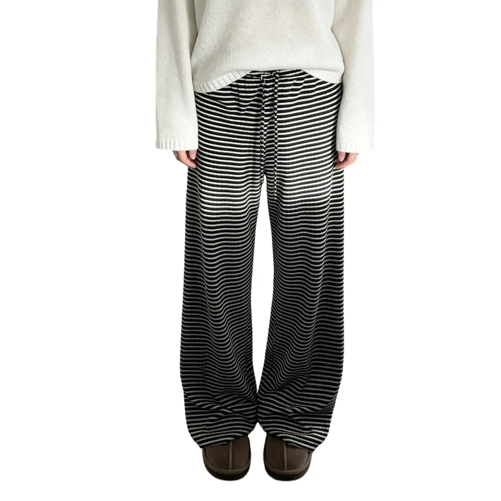 Women's Striped Drawstring Straight Leg Pants