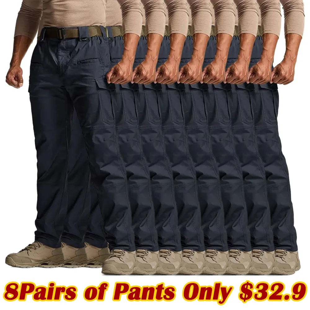 Men's Flex Stretch Tactical Pants, Water Resistant Ripstop Cargo Pants