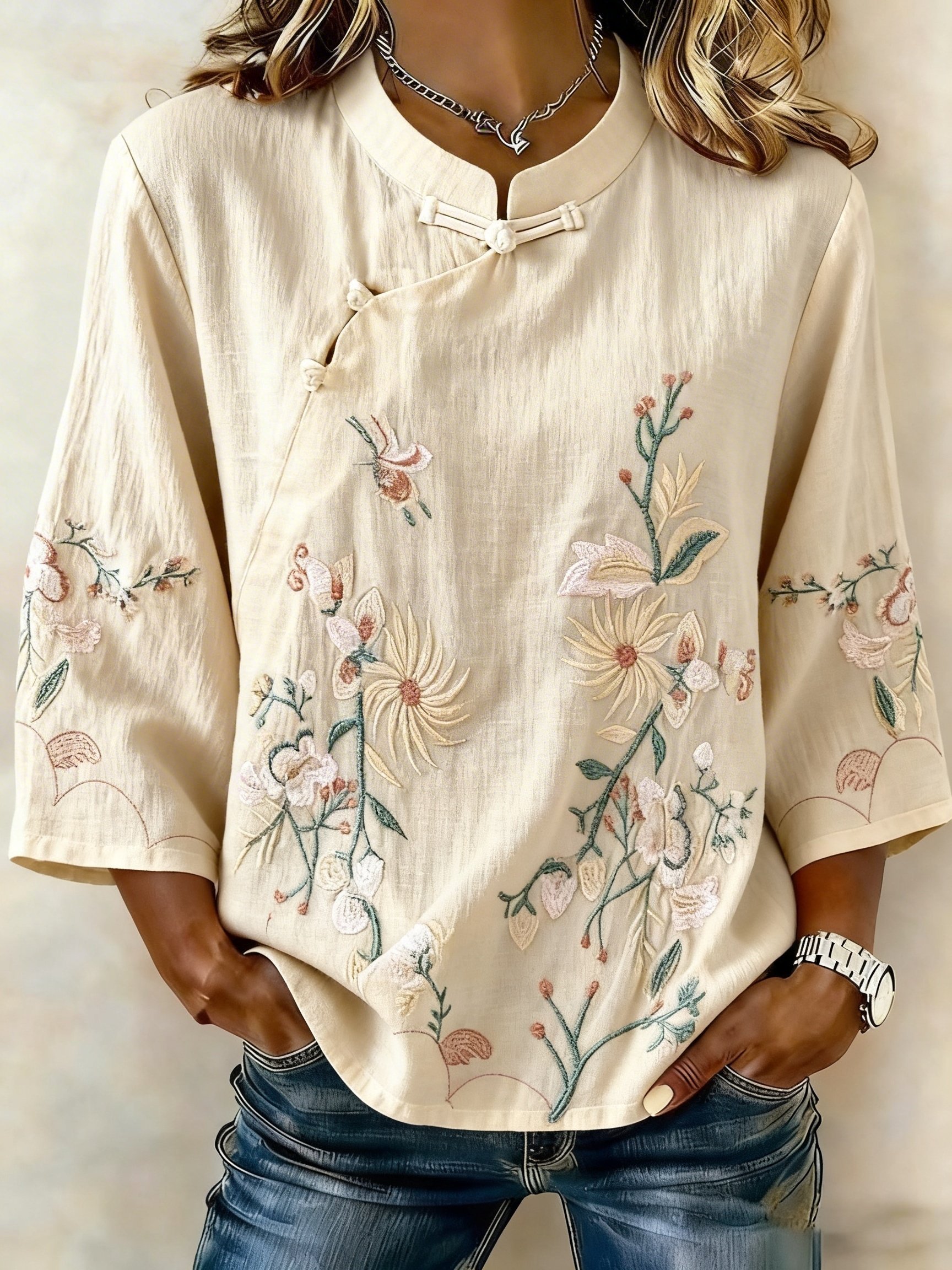 Women Embroidered Cotton Linen Tops- Fast Shipping