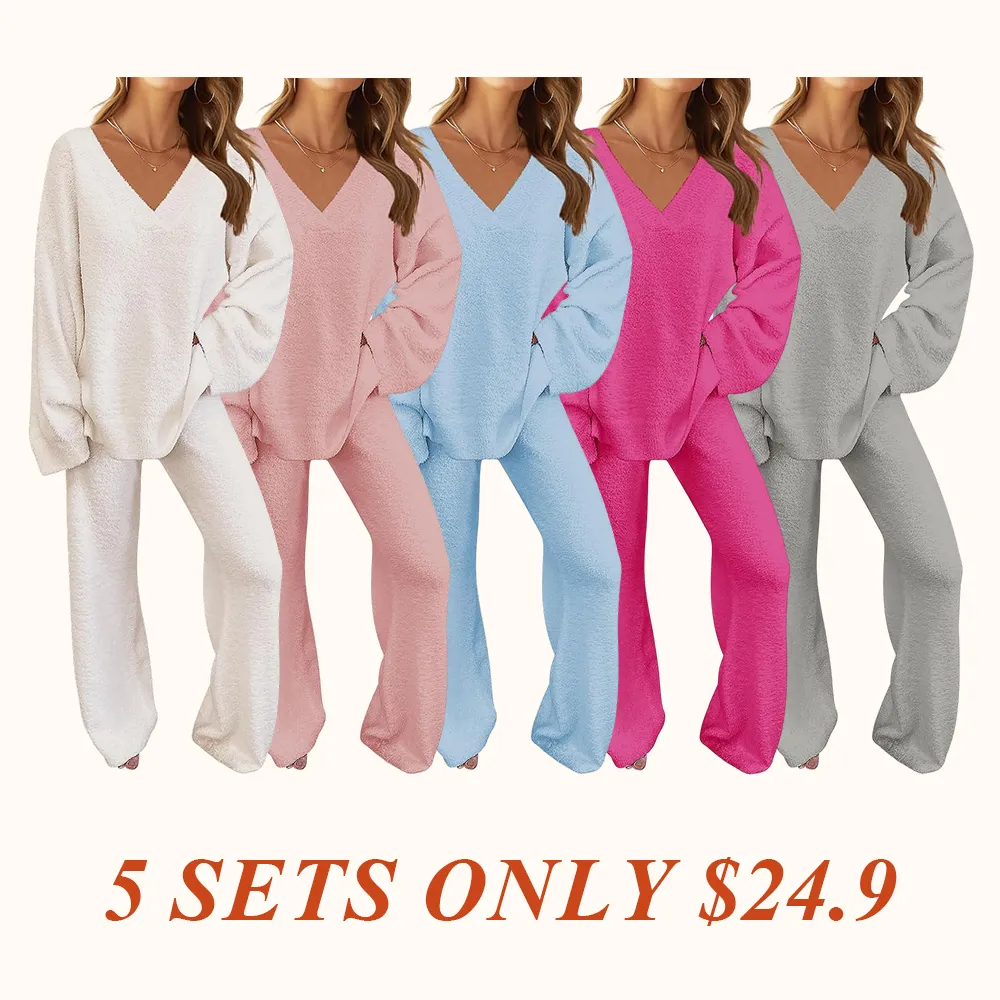 Women's Lounge Sets 2025 Fall Fashion 2 Piece Outfits Sweater Pajama Set