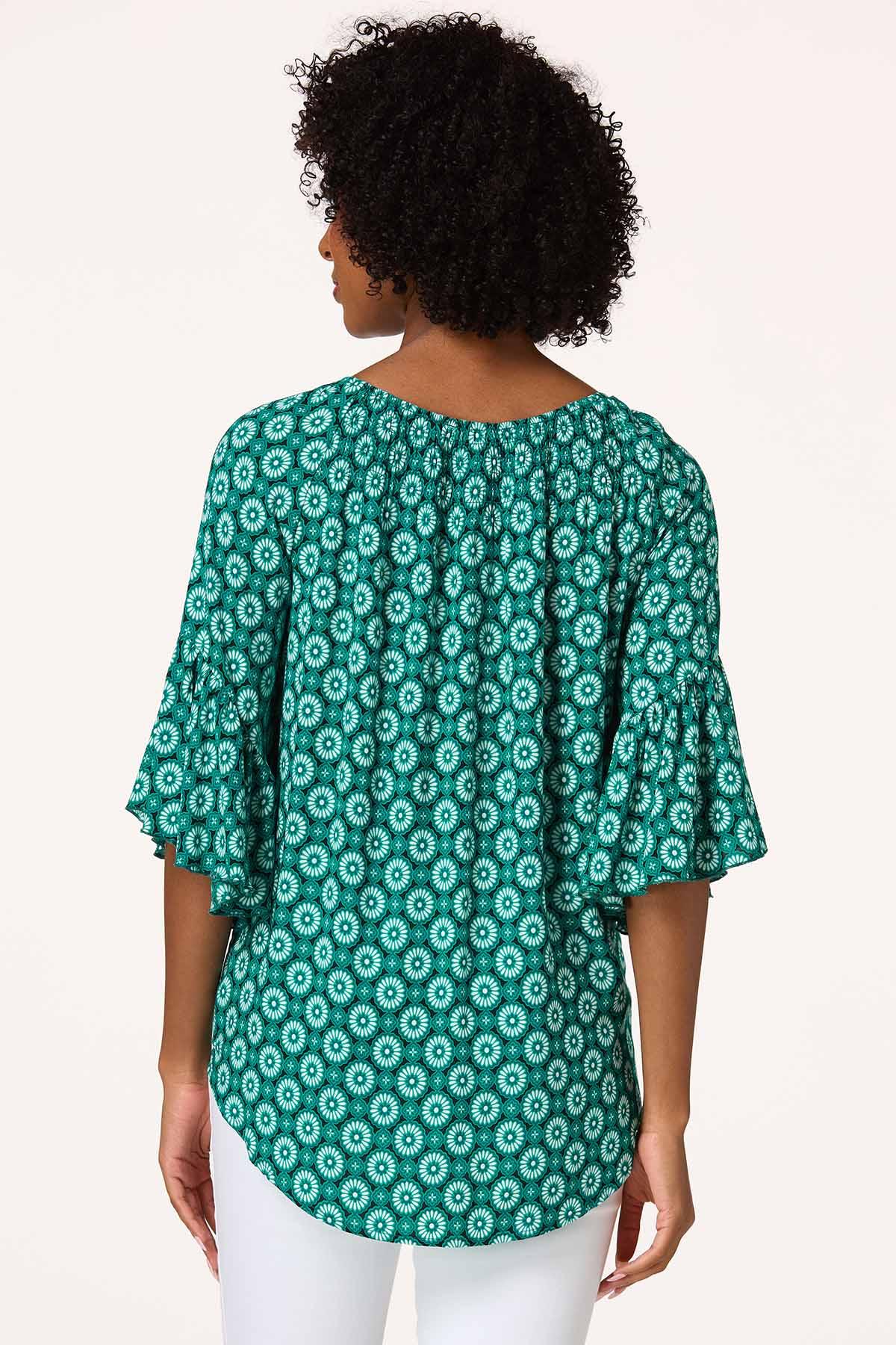 Teal Medallion Poet Top