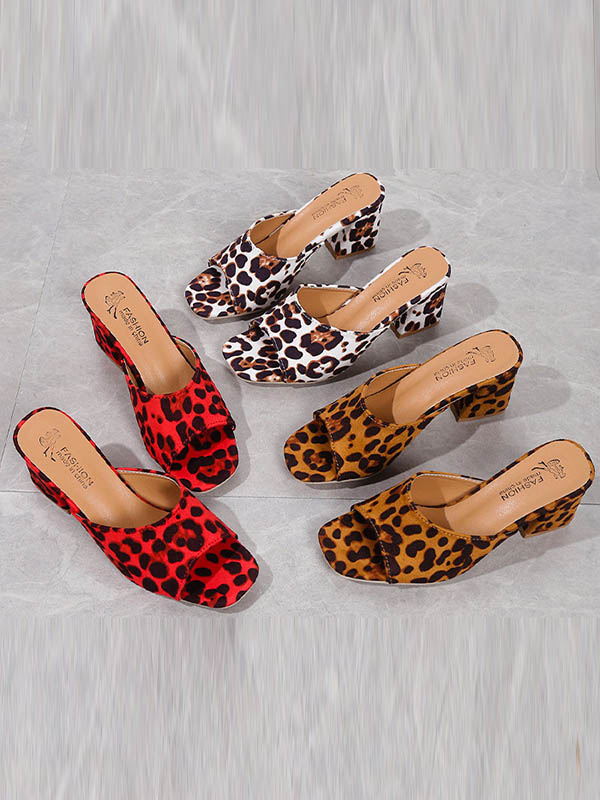 Leopard Open Toe Slippers Pumps Sandals