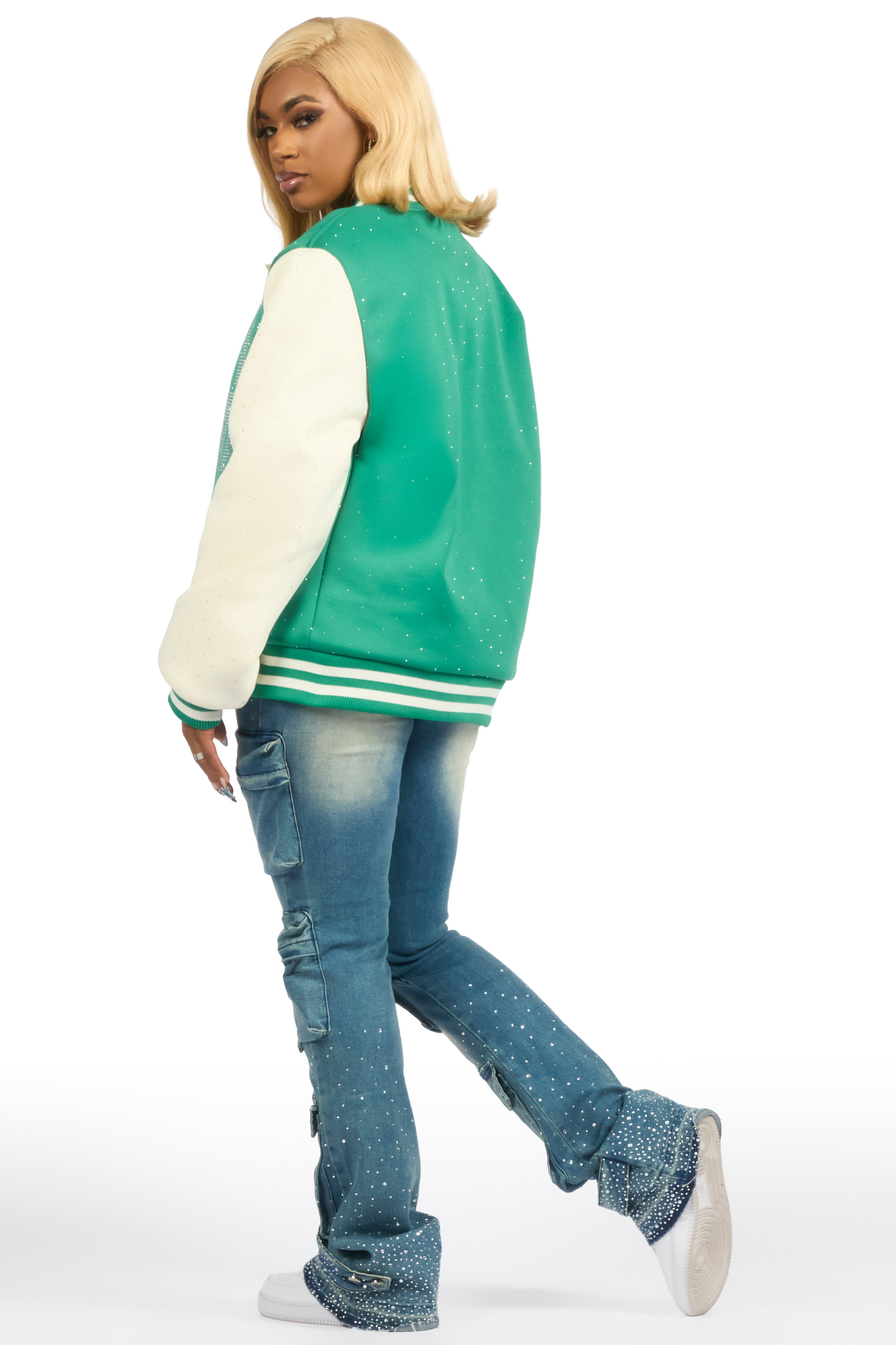Nakiah Green Rhinestone Varsity Jacket
