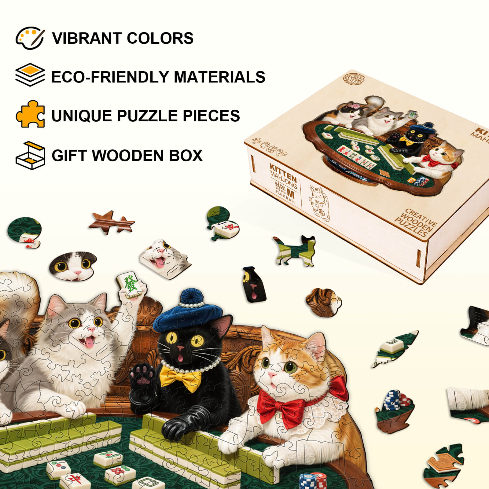 Kitten Mahjong Wooden Jigsaw Puzzle