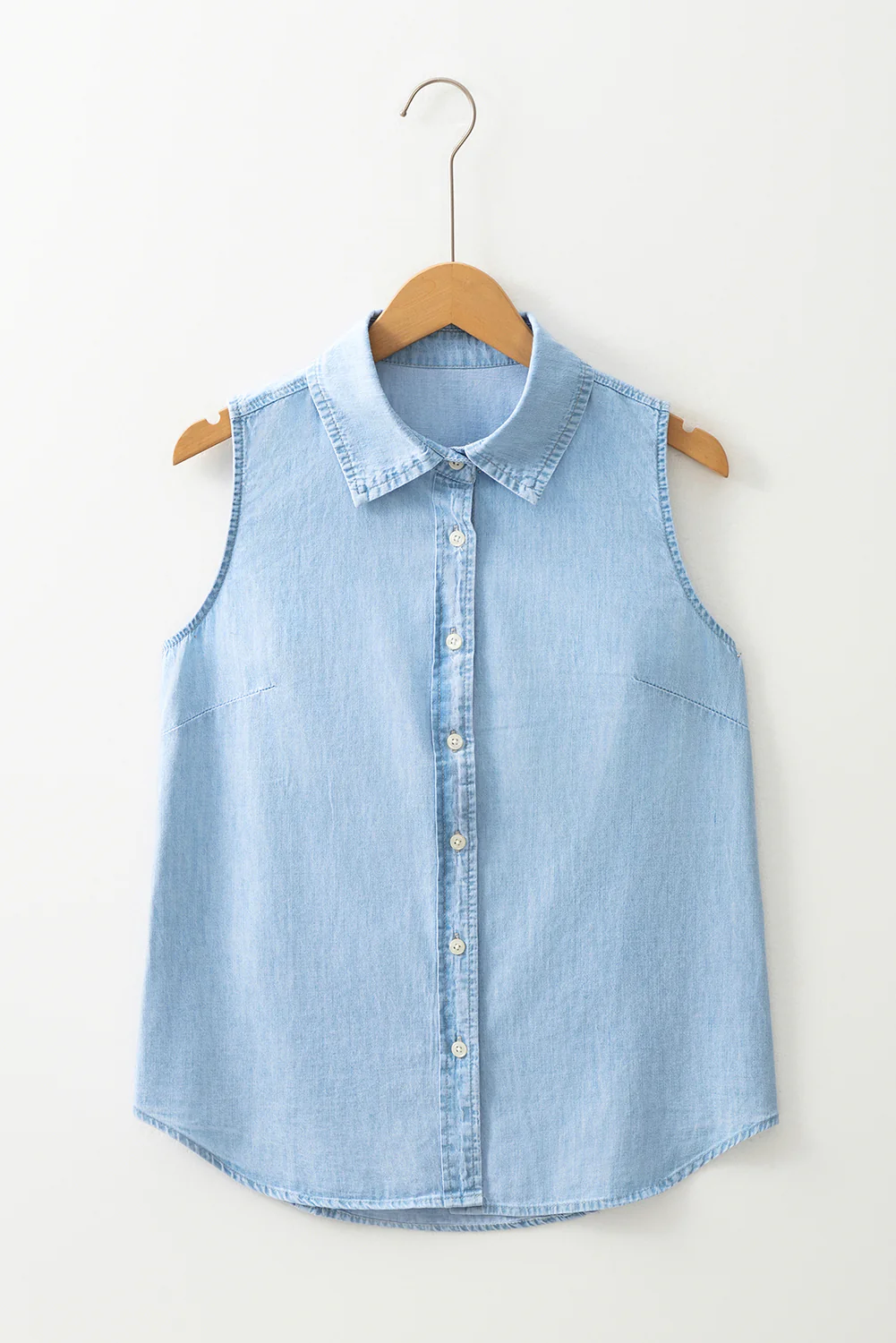 Light Denim Collared Sleeveless Shirt