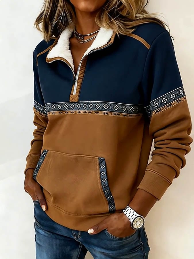 Women'S Casual Loose Color-Blocked Sweatshirt