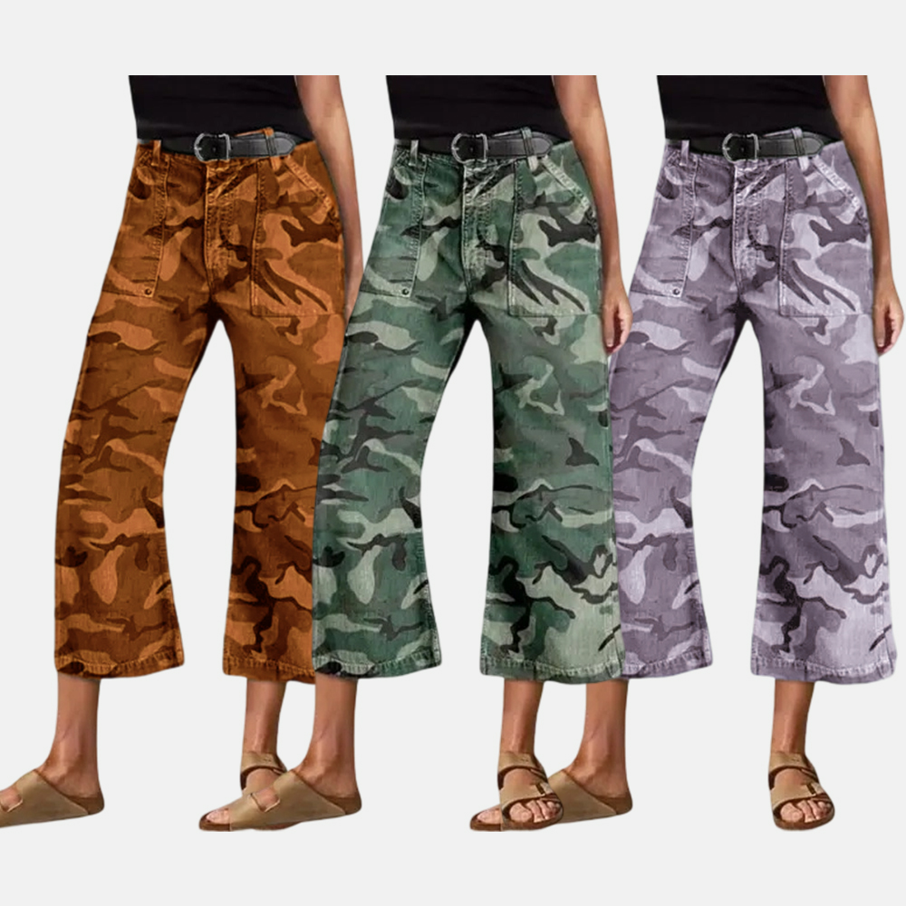 Camo Print Mid Waist Straight Leg Capri Pants Summer Vibes